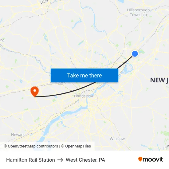 Hamilton Rail Station to West Chester, PA map
