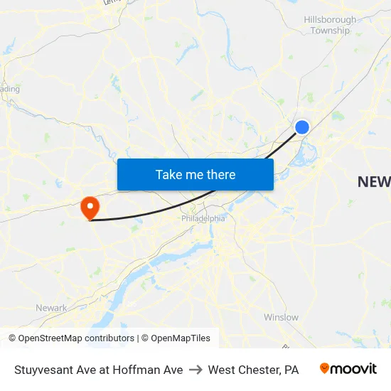 Stuyvesant Ave at Hoffman Ave to West Chester, PA map