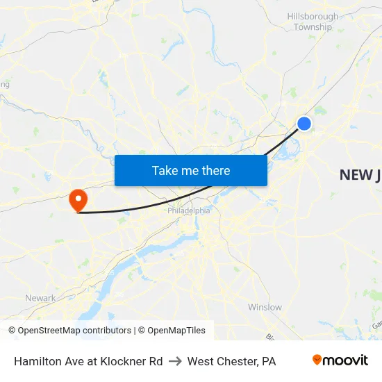 Hamilton Ave at Klockner Rd to West Chester, PA map