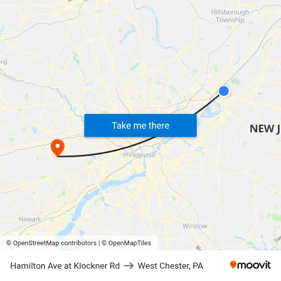 Hamilton Ave at Klockner Rd to West Chester, PA map