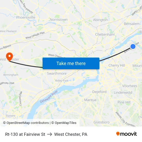 Rt-130 at Fairview St to West Chester, PA map