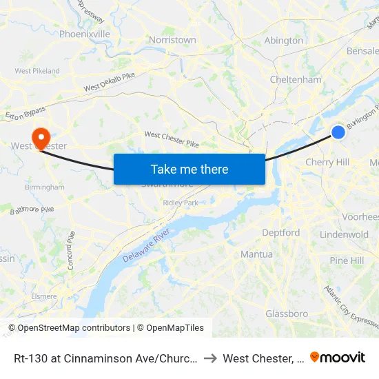 Rt-130 at Cinnaminson Ave/Church Rd to West Chester, PA map