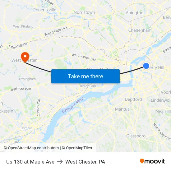 Us-130 at Maple Ave to West Chester, PA map