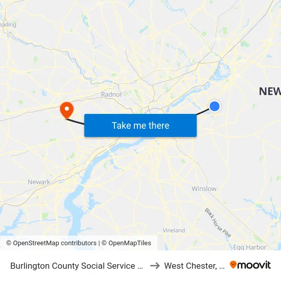 Burlington County Social Service Bldg to West Chester, PA map