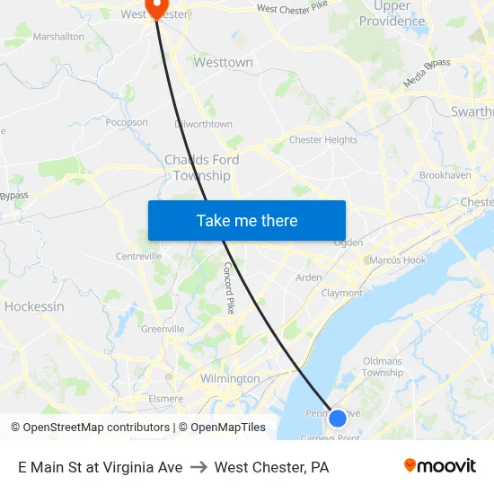 E Main St at Virginia Ave to West Chester, PA map