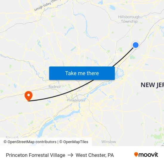 Princeton Forrestal Village to West Chester, PA map