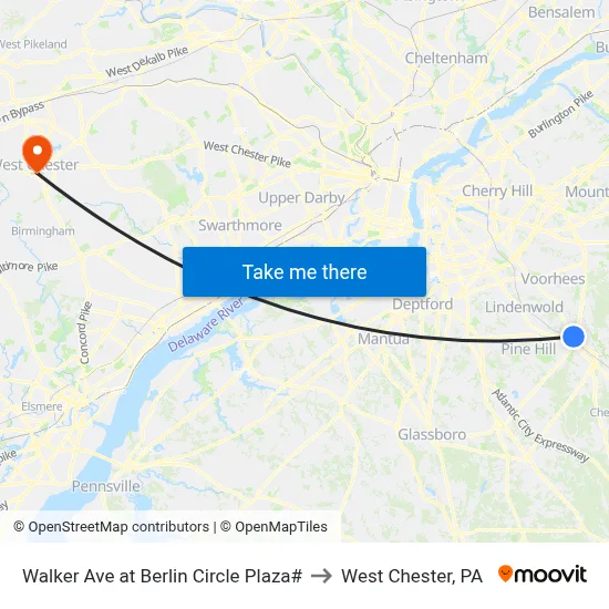 Walker Ave at Berlin Circle Plaza# to West Chester, PA map
