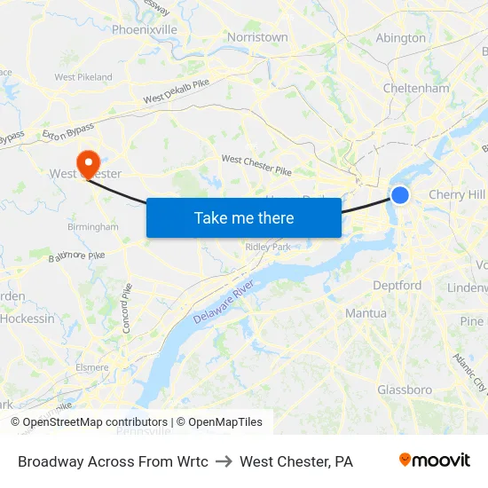 Broadway Across From Wrtc to West Chester, PA map