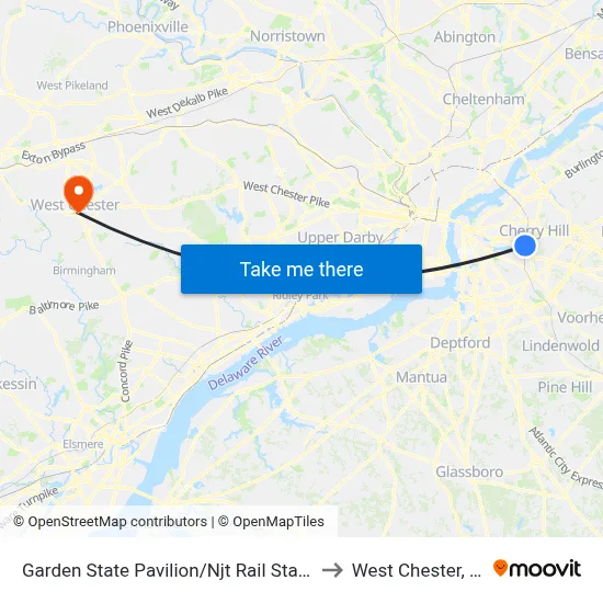 Garden State Pavilion/Njt Rail Station to West Chester, PA map