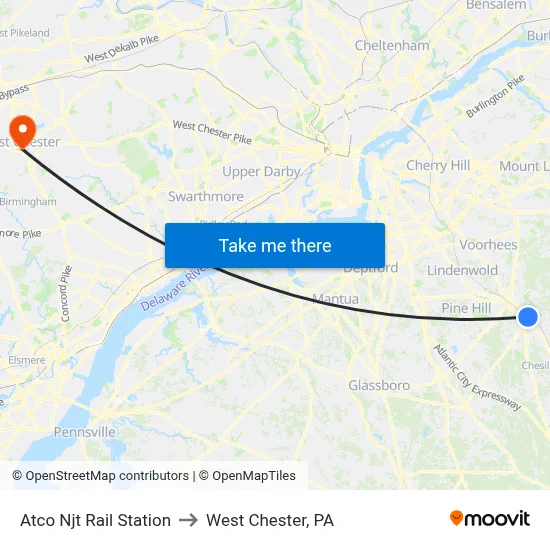 Atco Njt Rail Station to West Chester, PA map