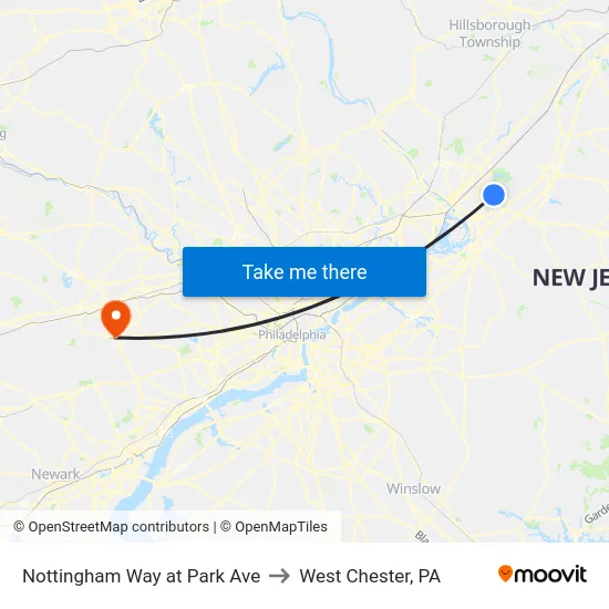 Nottingham Way at Park Ave to West Chester, PA map