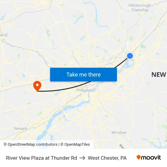 River View Plaza at Thunder Rd to West Chester, PA map