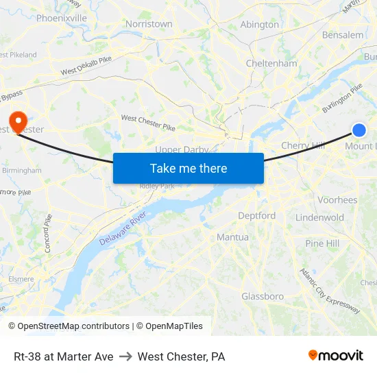 Rt-38 at Marter Ave to West Chester, PA map