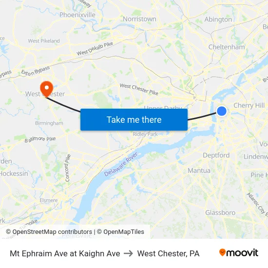 Mt Ephraim Ave at Kaighn Ave to West Chester, PA map