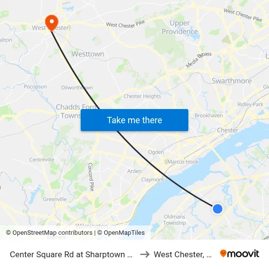 Center Square Rd at Sharptown Rd to West Chester, PA map