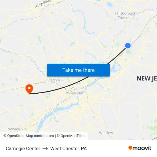 Carnegie Center to West Chester, PA map