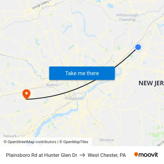 Plainsboro Rd at Hunter Glen Dr to West Chester, PA map