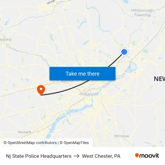 Nj State Police Headquarters to West Chester, PA map