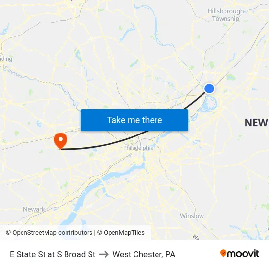 E State St at S Broad St to West Chester, PA map