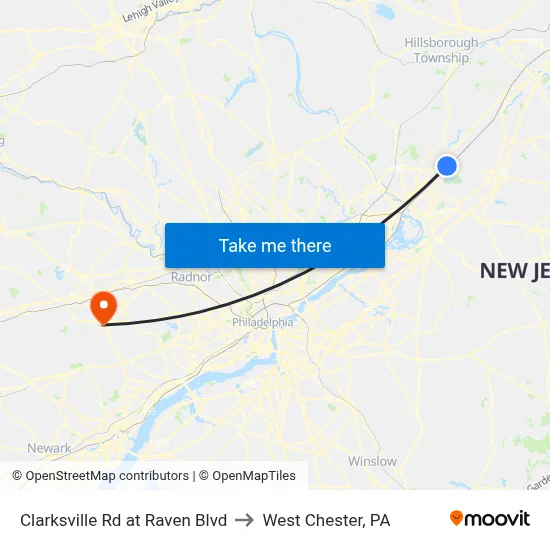 Clarksville Rd at Raven Blvd to West Chester, PA map