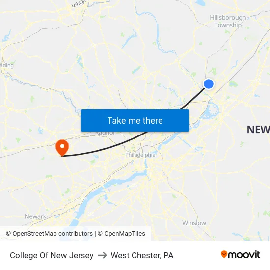College Of New Jersey to West Chester, PA map