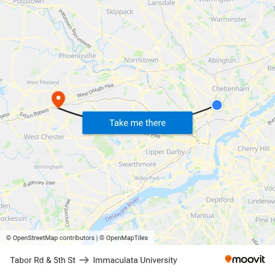 Tabor Rd & 5th St to Immaculata University map