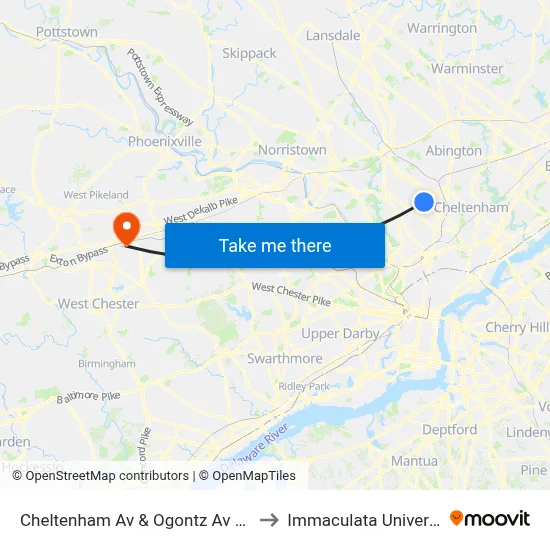 Cheltenham Av & Ogontz Av Loop to Immaculata University map