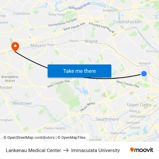 Lankenau Medical Center to Immaculata University map