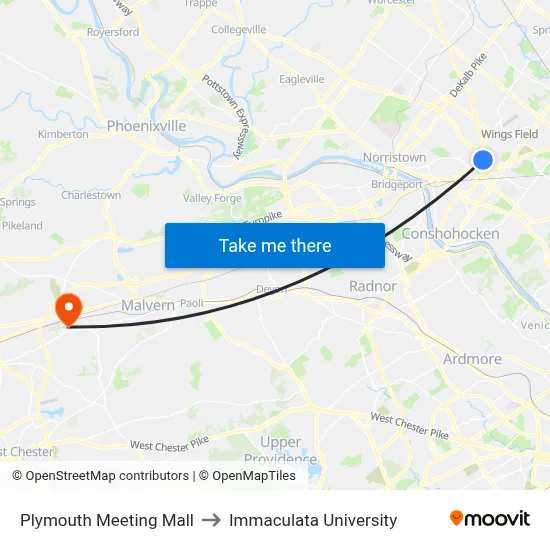 Plymouth Meeting Mall to Immaculata University map