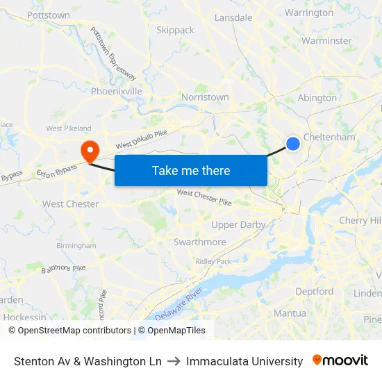 Stenton Av & Washington Ln to Immaculata University map
