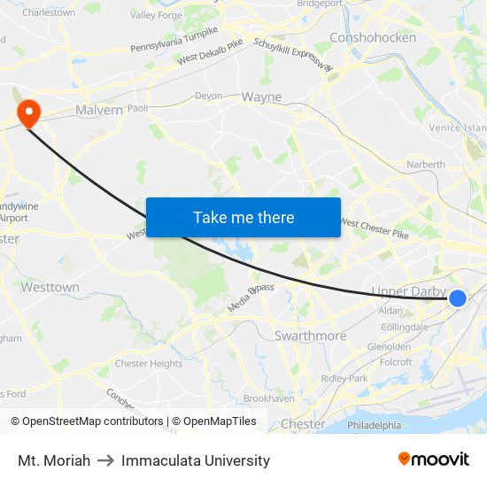 Mt. Moriah to Immaculata University map