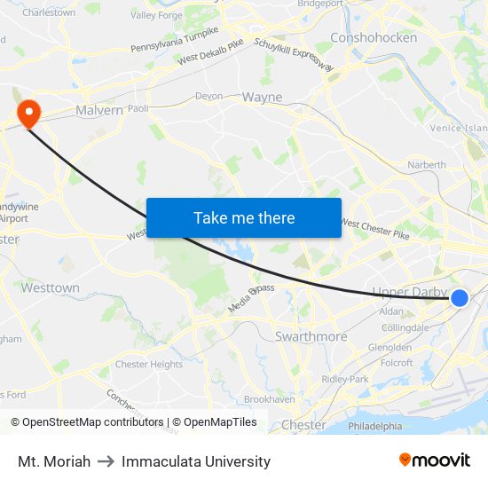 Mt. Moriah to Immaculata University map