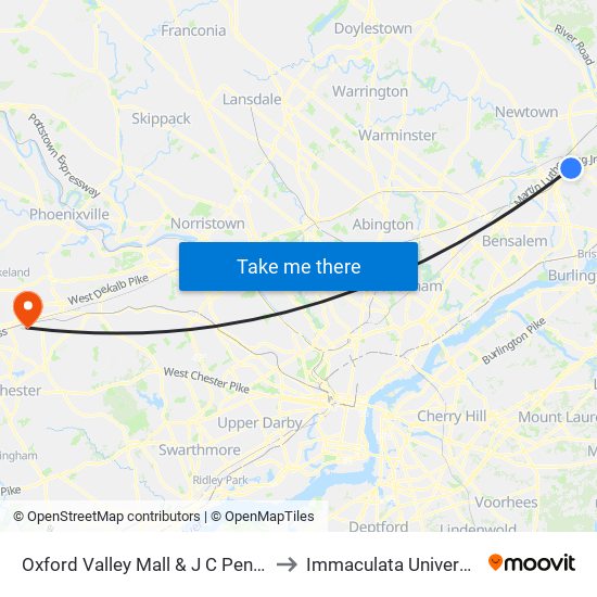 Oxford Valley Mall & J C Penney to Immaculata University map