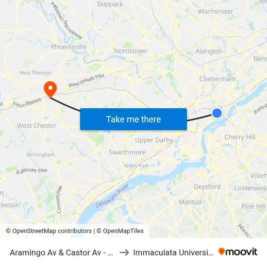 Aramingo Av & Castor Av - Fs to Immaculata University map