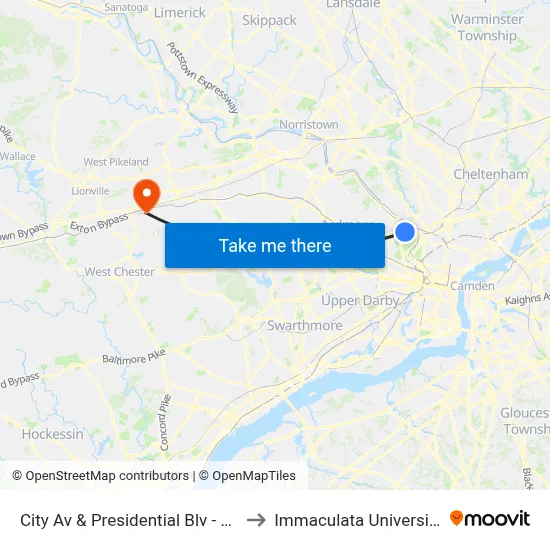 City Av & Presidential Blv - FS to Immaculata University map
