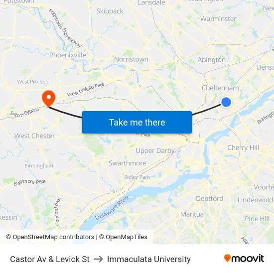Castor Av & Levick St to Immaculata University map