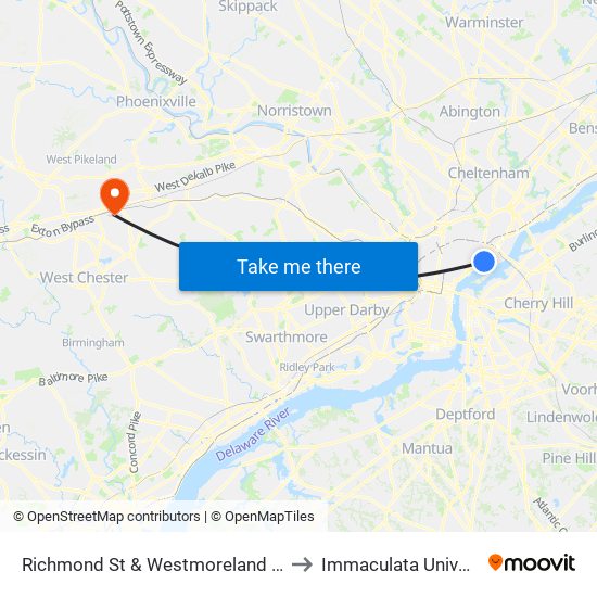 Richmond St & Westmoreland St - FS to Immaculata University map