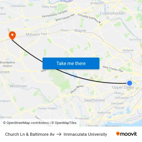 Church Ln & Baltimore Av to Immaculata University map