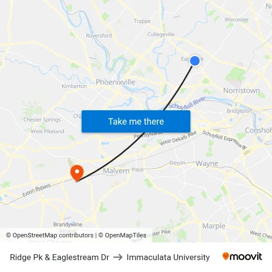 Ridge Pk & Eaglestream Dr to Immaculata University map