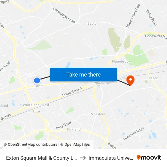Exton Square Mall & County Library to Immaculata University map