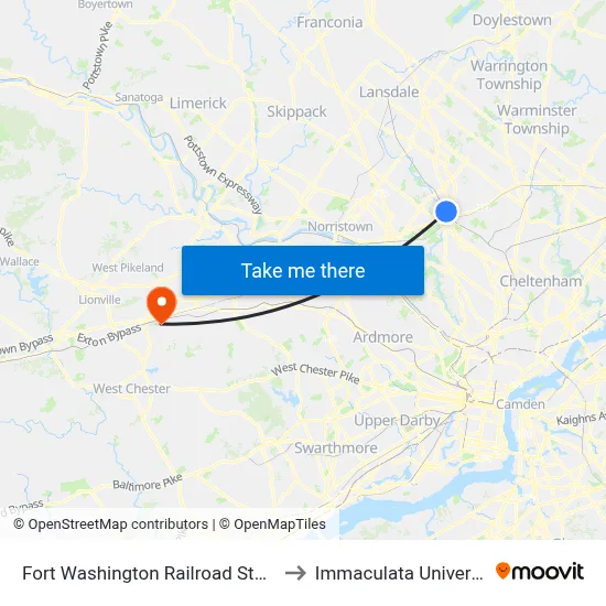 Fort Washington Railroad Station to Immaculata University map