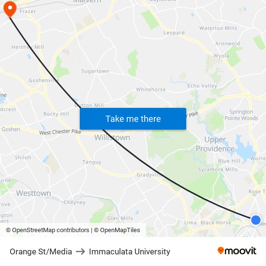 Orange St/Media to Immaculata University map