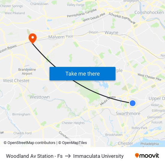 Woodland Av Station - Fs to Immaculata University map