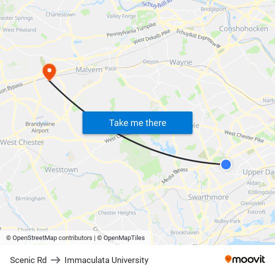 Scenic Rd to Immaculata University map