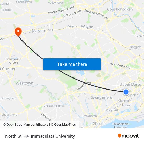 North St to Immaculata University map