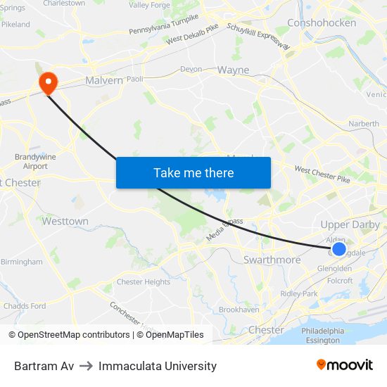 Bartram Av to Immaculata University map