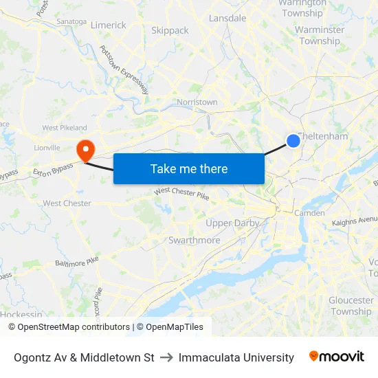 Ogontz Av & Middletown St to Immaculata University map