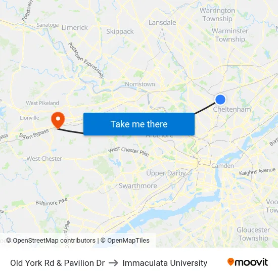 Old York Rd & Pavilion Dr to Immaculata University map