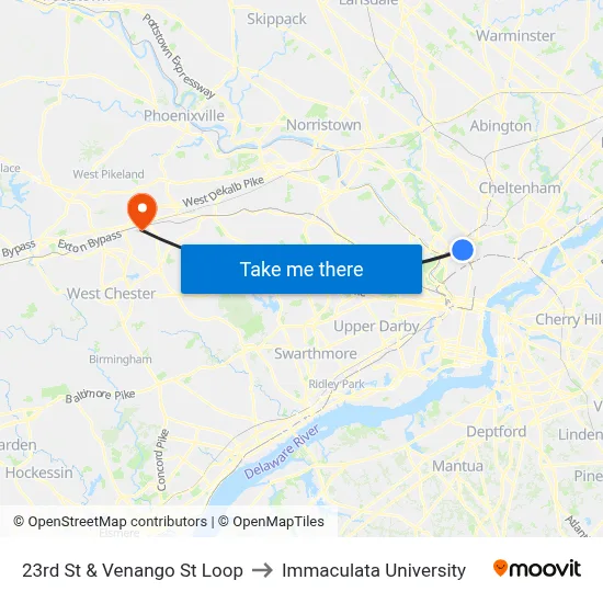 23rd St & Venango St Loop to Immaculata University map