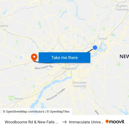 Woodbourne Rd & New Falls Rd - FS to Immaculata University map